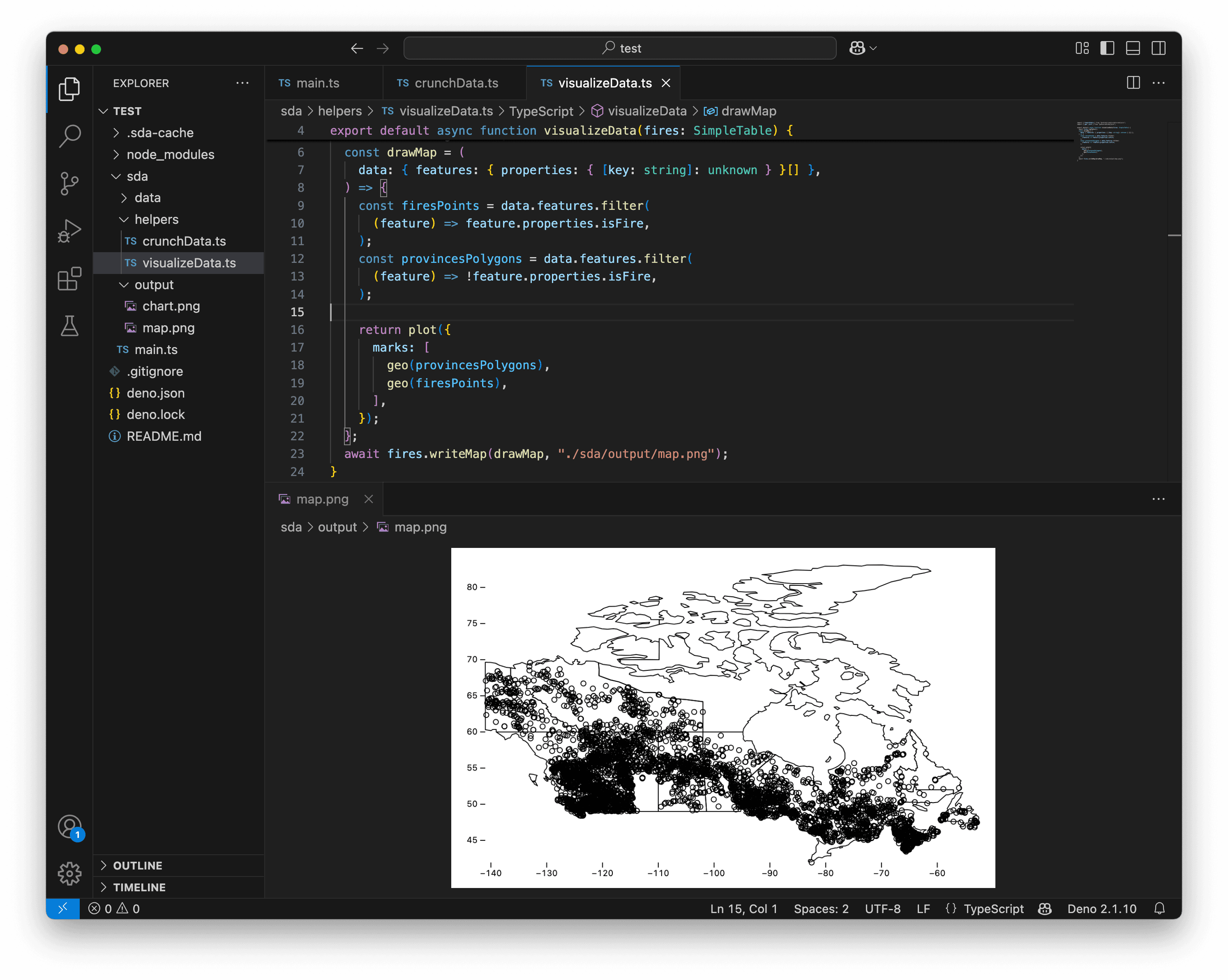 VS Code showing a basic map.