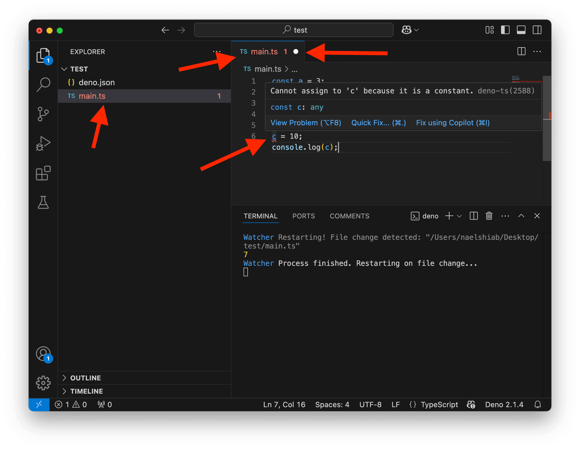 Une capture d'écran montrant une erreur dans VS Code.