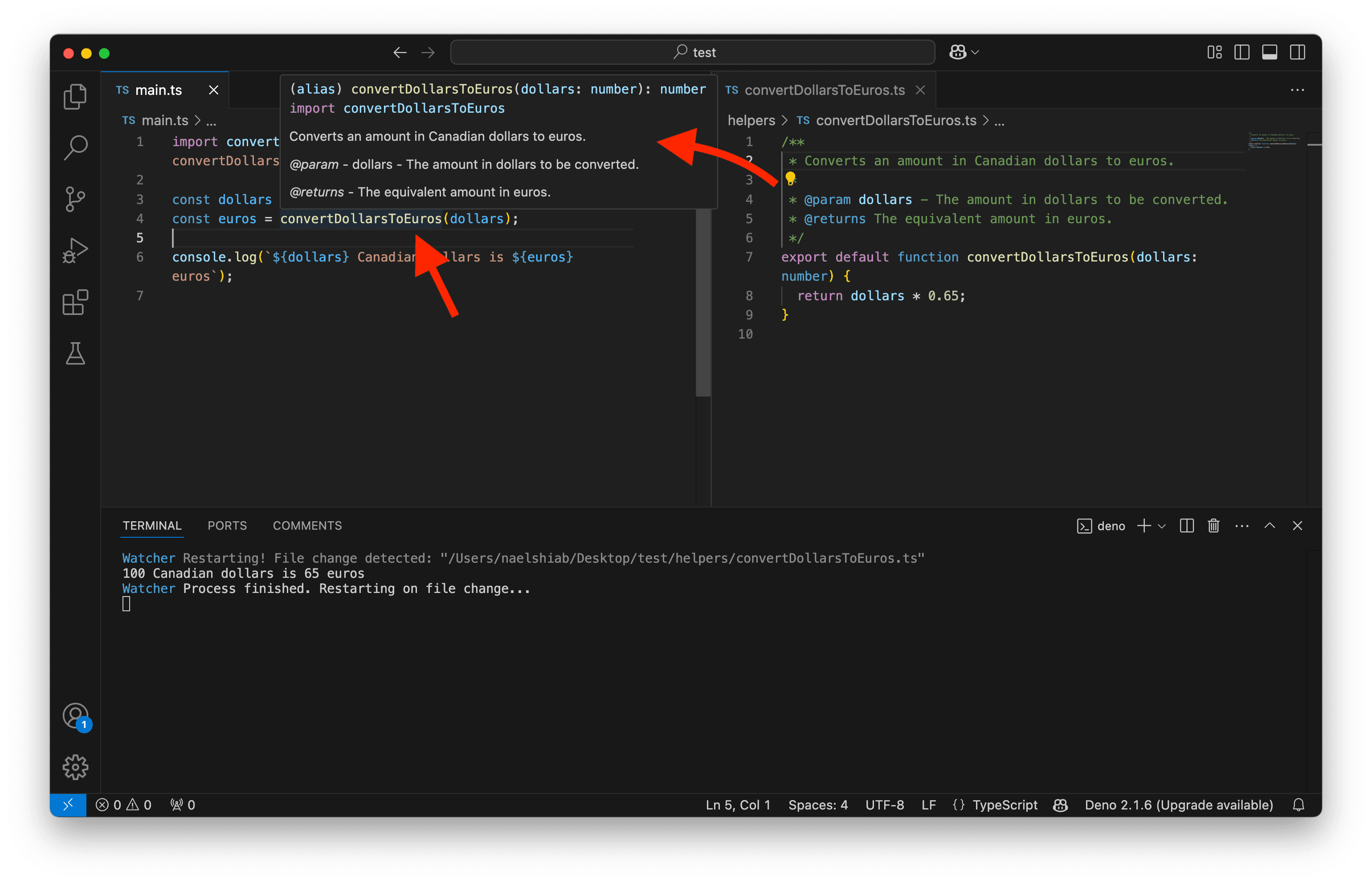 A screenshot showing VS Code displaying JSDoc for a function.