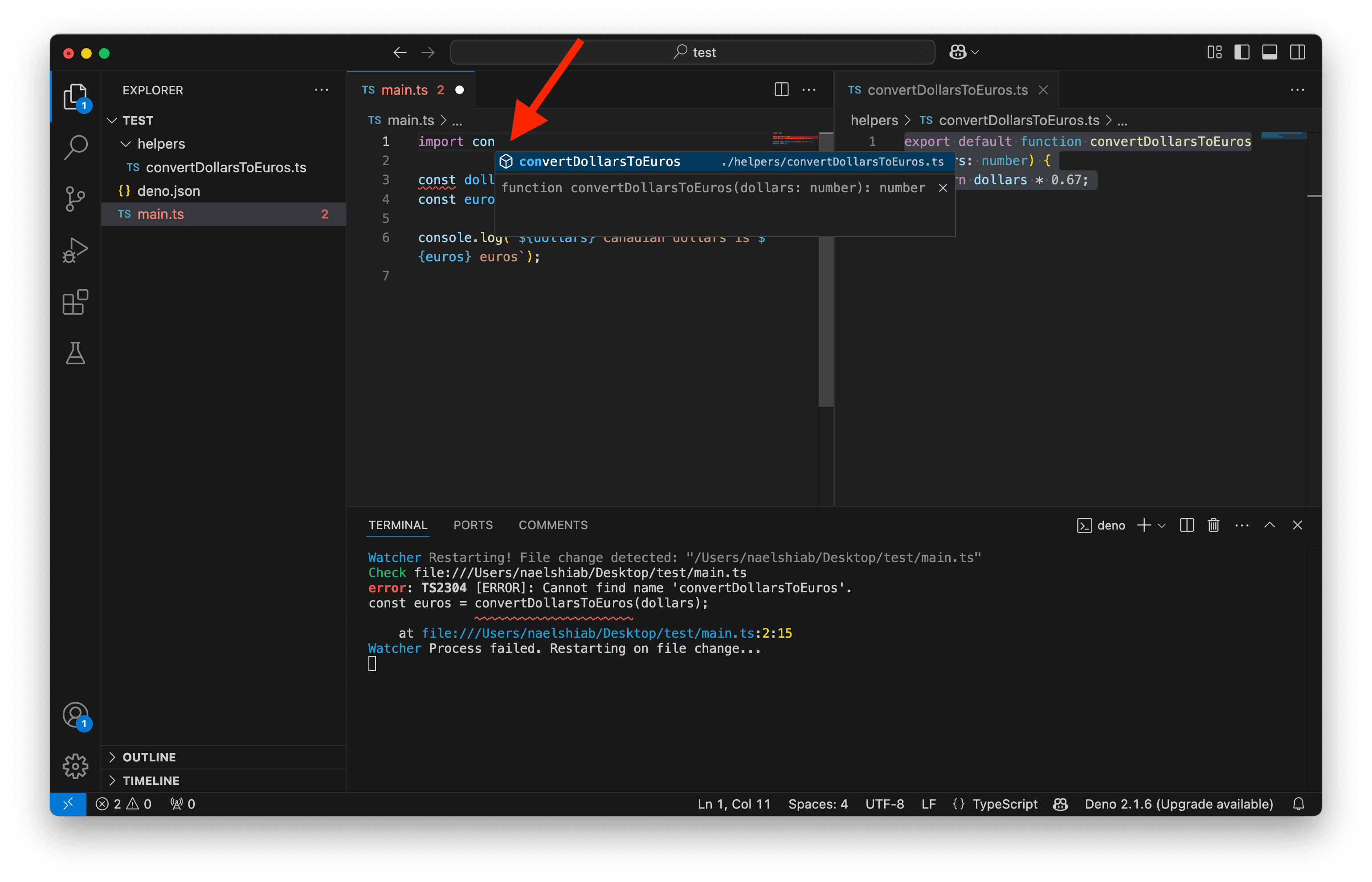 A screenshot showing VS Code import suggestion.