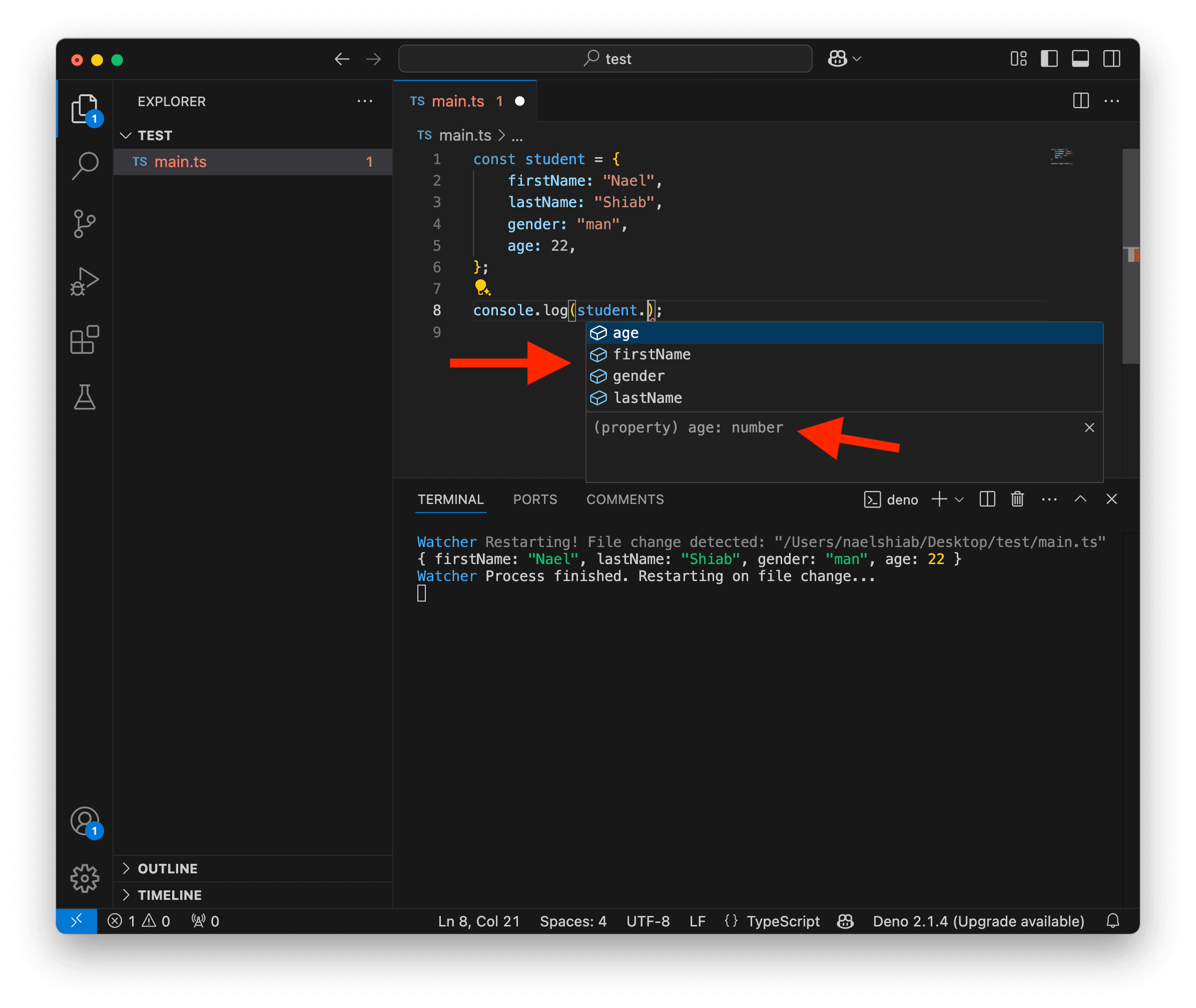 A screenshot showing VS Code and its IntelliSense feature.