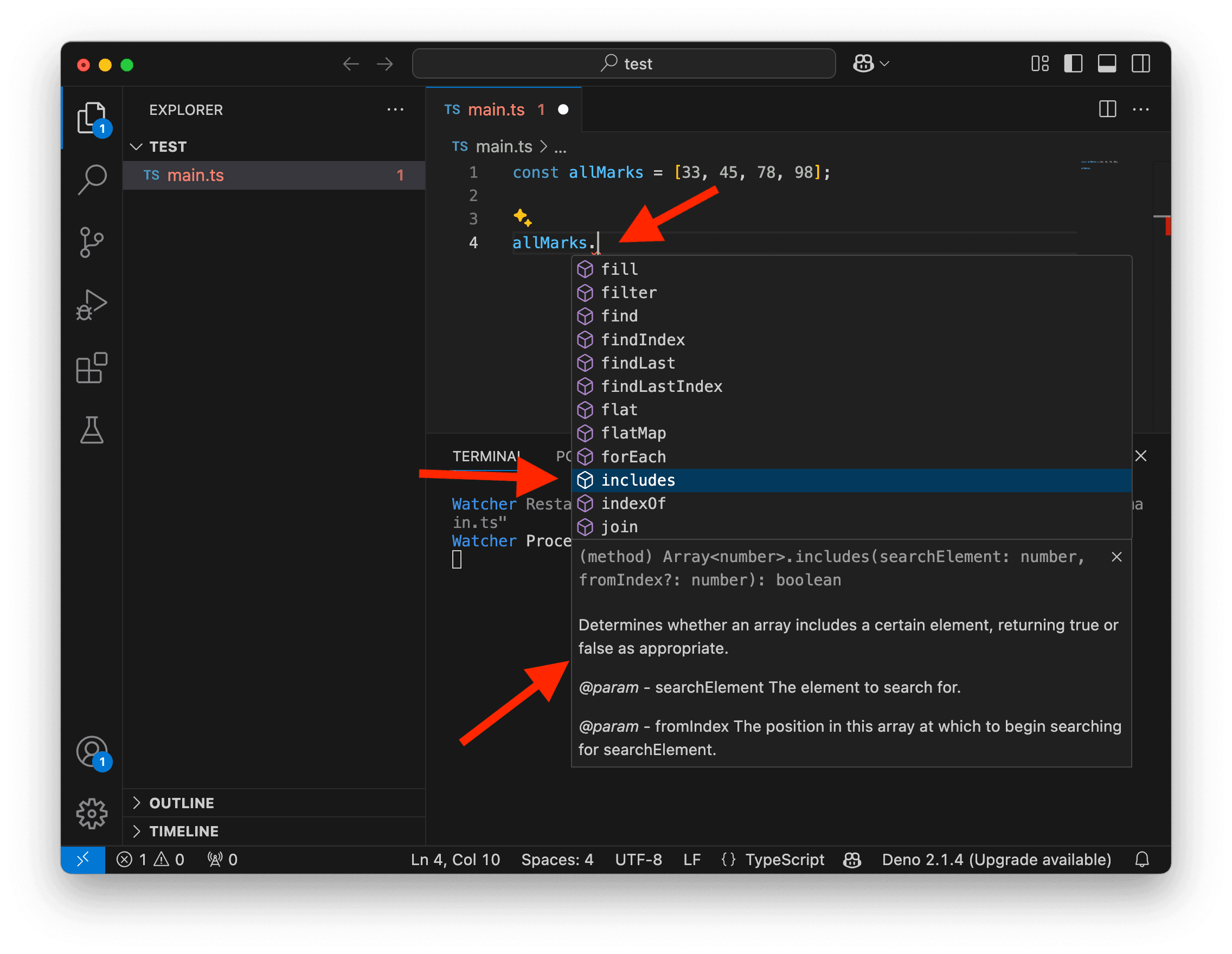 A screenshot showing VS Code displaying methods available for a list.