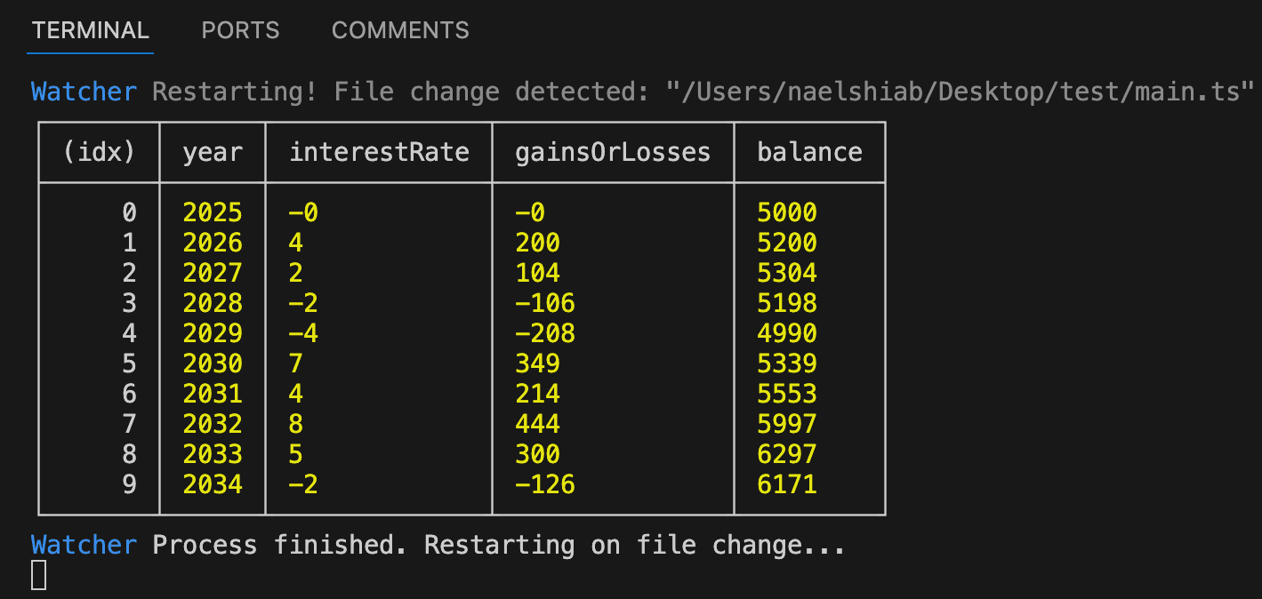 A screenshot showing VS Code logging random results.