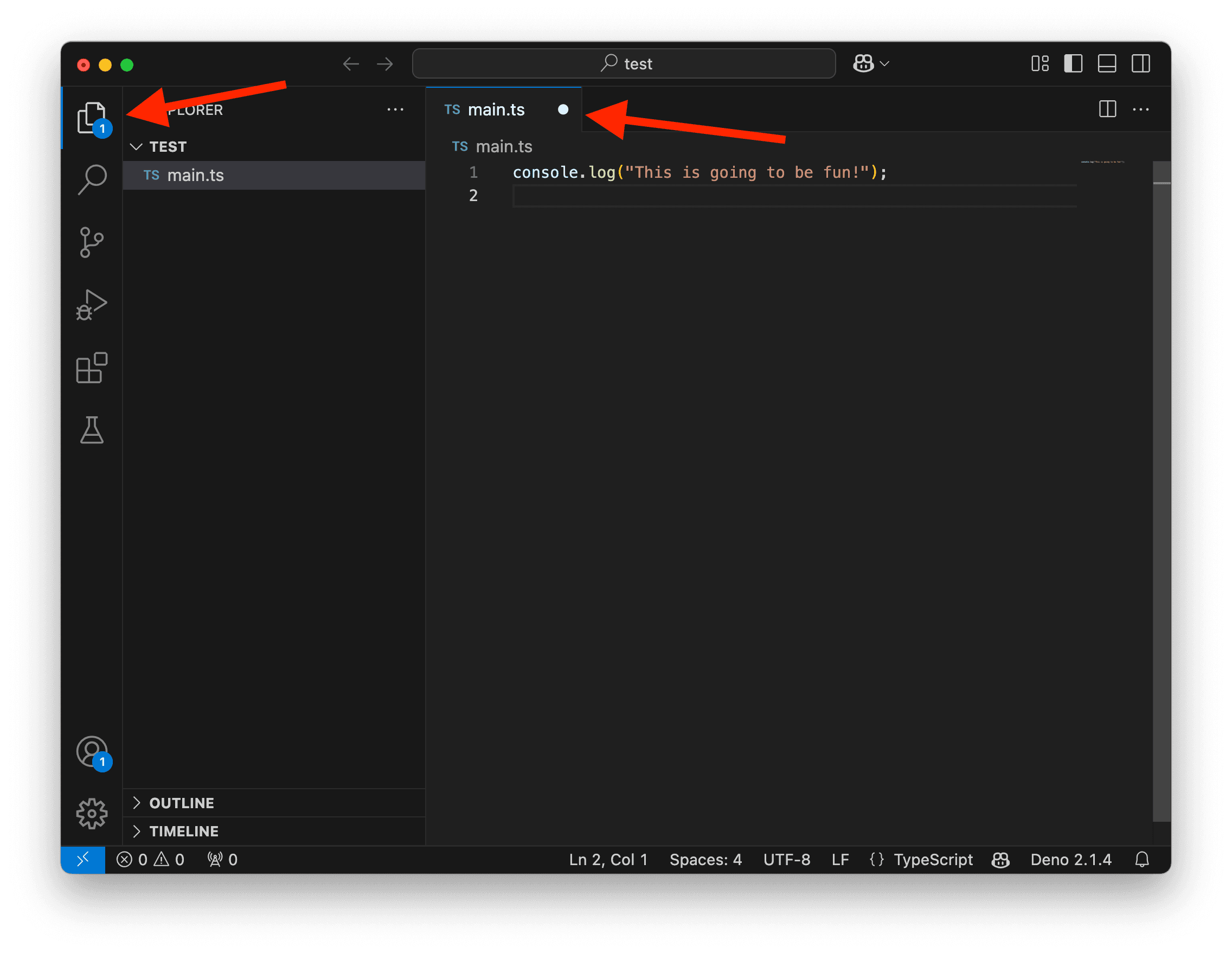 Capture d'écran montrant un fichier non enregistré dans VS Code.