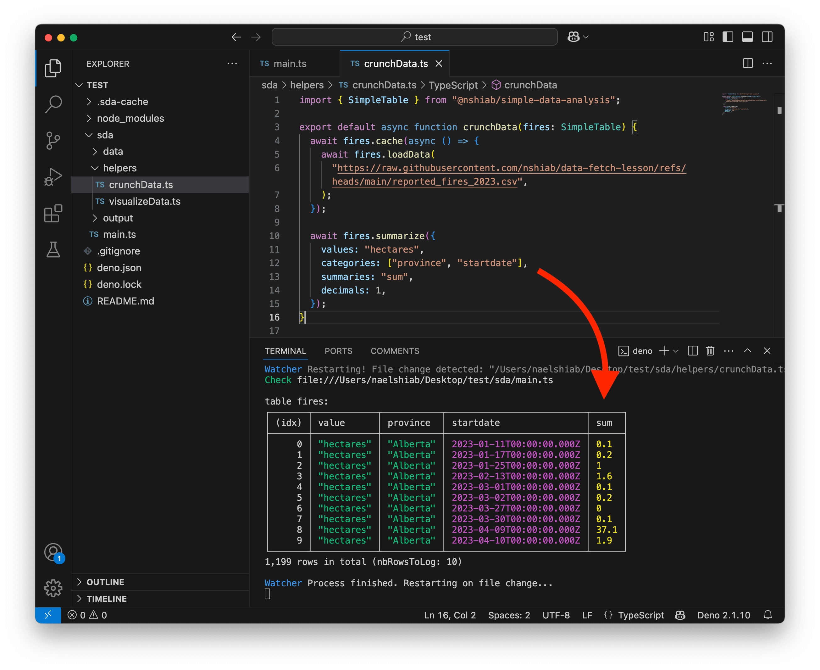 A screenshot showing VS Code logging data tables.