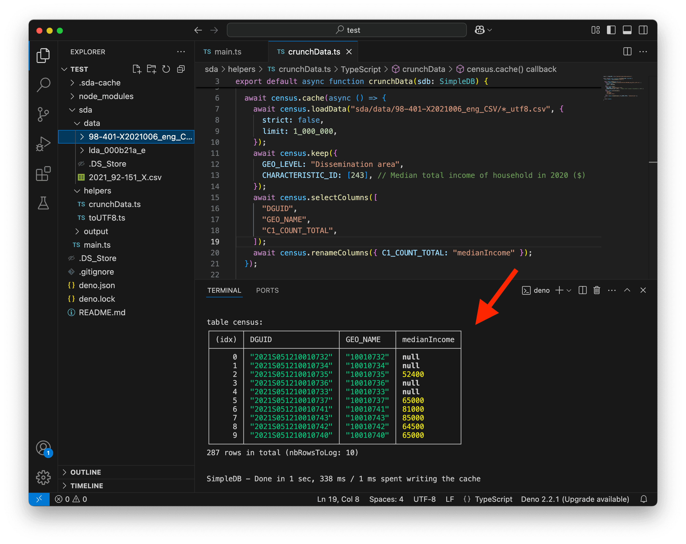 A screenshot of VS Code showing the filtered data.