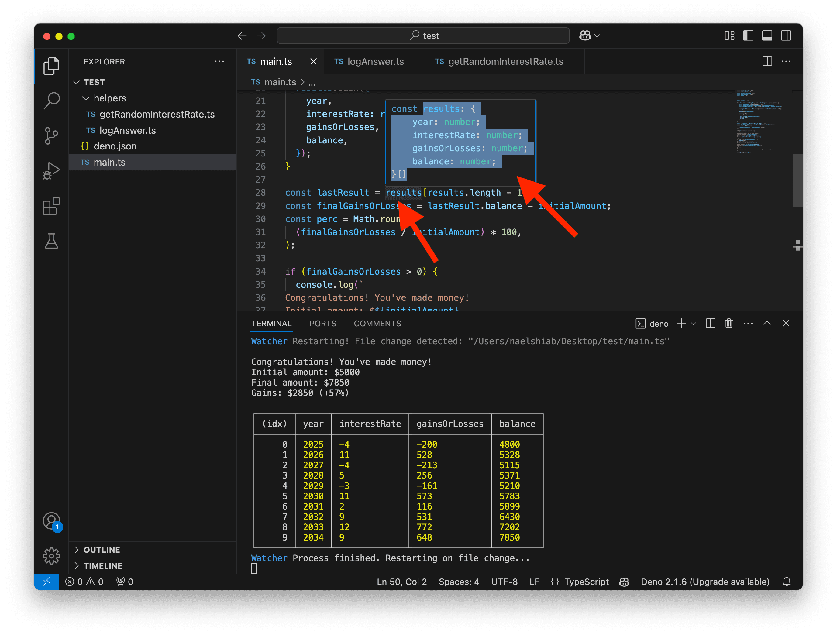 A screenshot showing VS Code displaying inferred types.