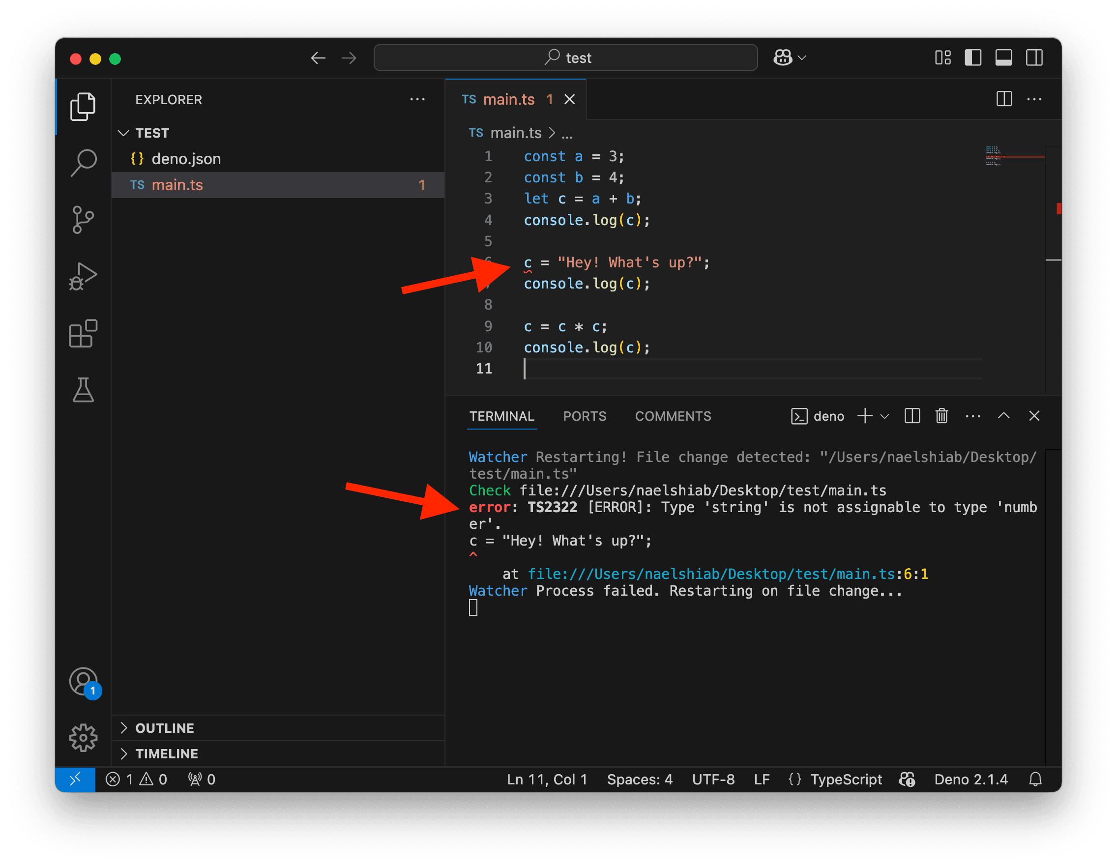 A screenshot showing a type error in VS Code.