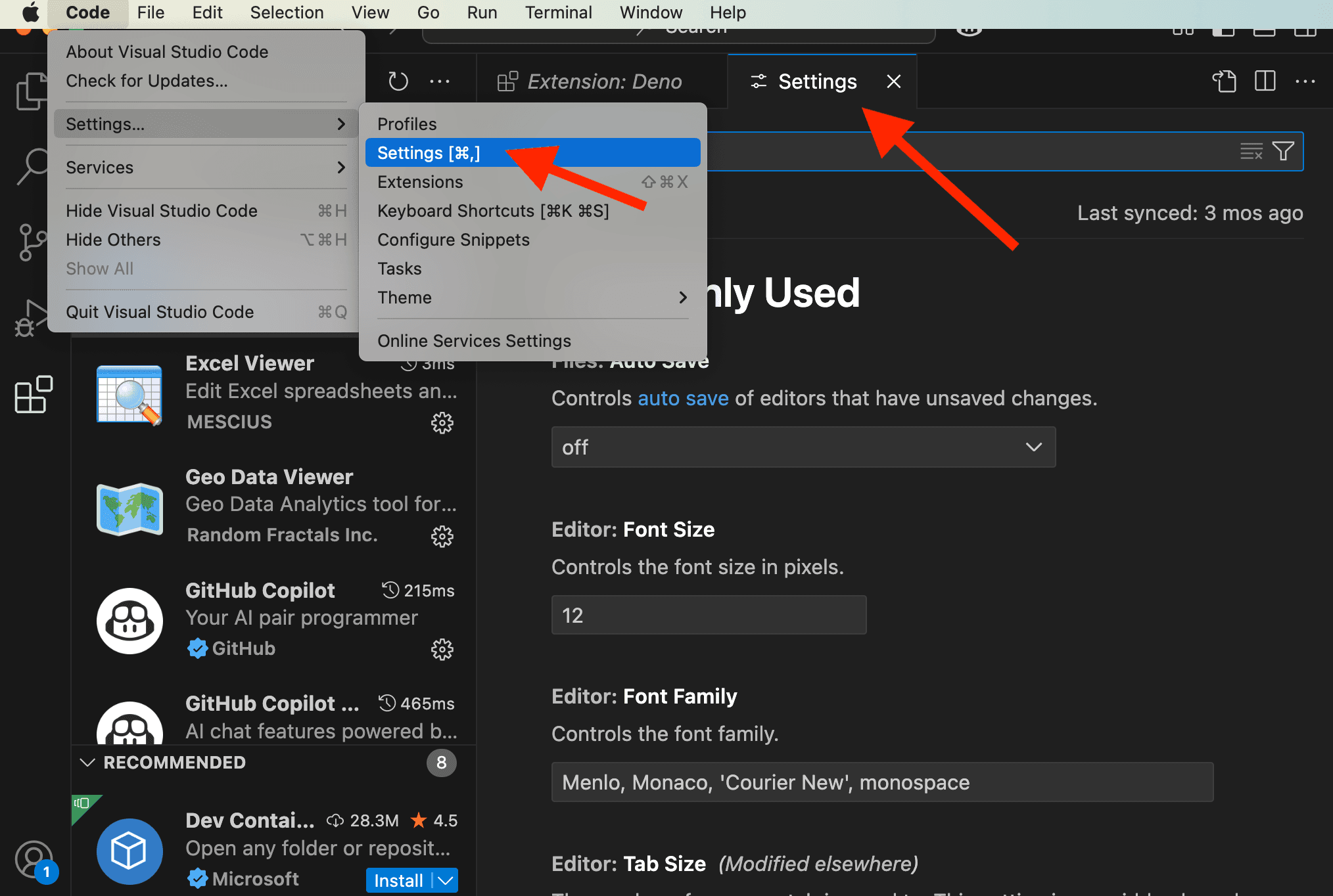 A screenshot showing VS Code settings.